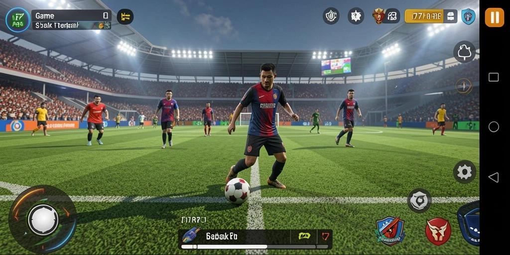 Tampilan gameplay seru dalam 77RP yang menggambarkan aksi sepak bola.