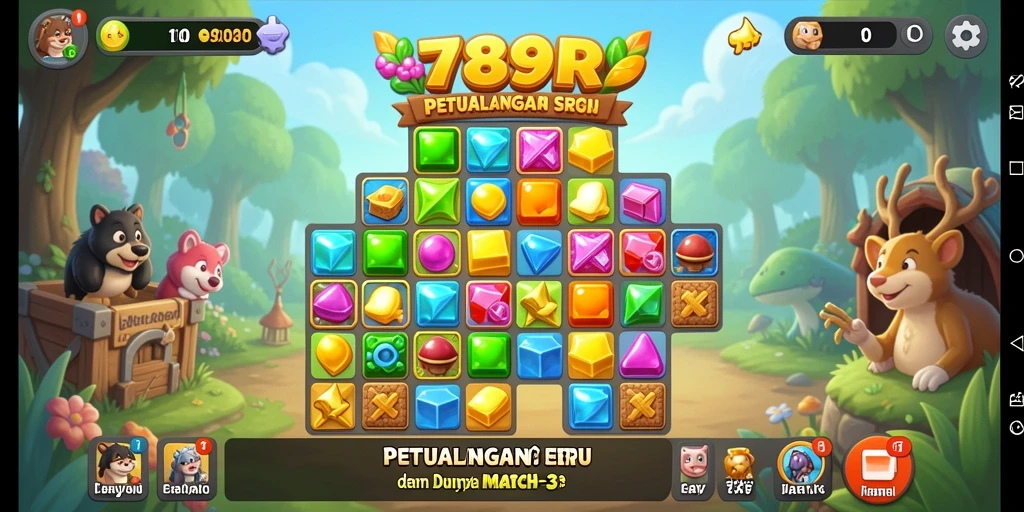 Screenshot gameplay menampilkan aksi mencocokkan permata dalam 789RP.
