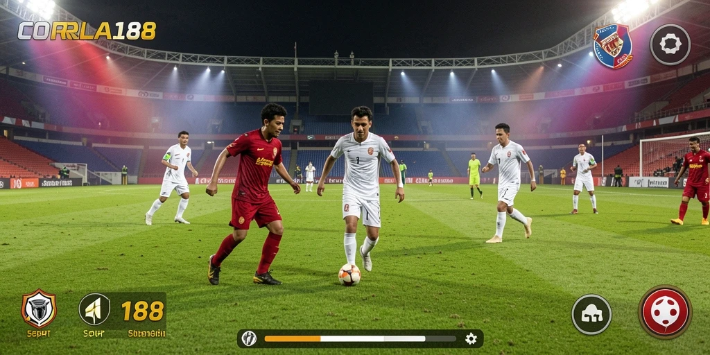 Tampilan gameplay menarik dalam CORLA188 yang menampilkan aksi sepak bola.