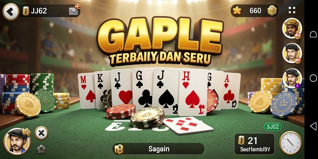 Tampilan seru gameplay Gaple di JJ62 yang menarik dan interaktif.