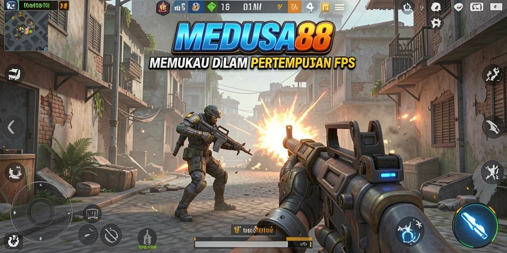 Tampilan gameplay mendebarkan dalam MEDUSA88 dengan aksi tembak-menembak intens.
