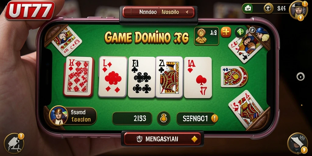 Tangkapan layar utama UT77 yang menampilkan aksi seru permainan Domino.